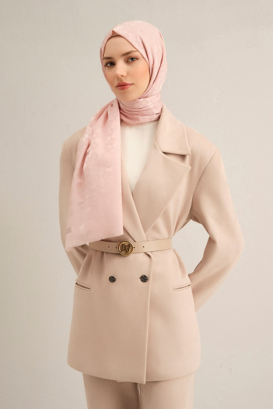 Armine Elegance İpek Pamuk Kare Monogram Şal 10066