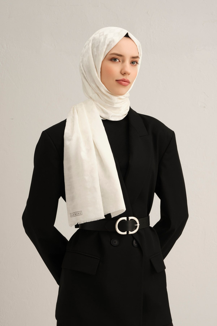 Armine Elegance İpek Pamuk Kare Monogram Şal 20