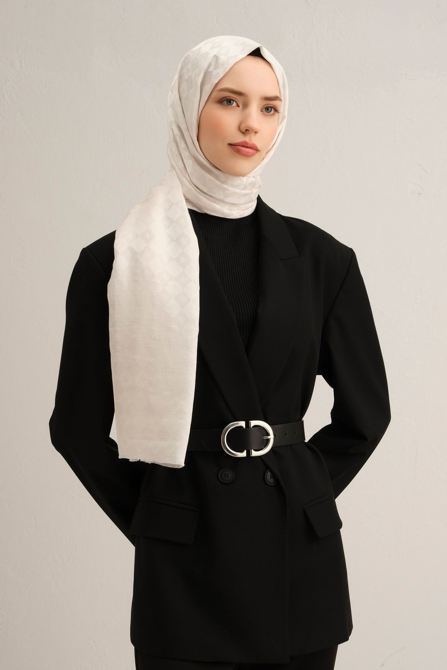 Armine Elegance İpek Pamuk Kare Monogram Şal 10063