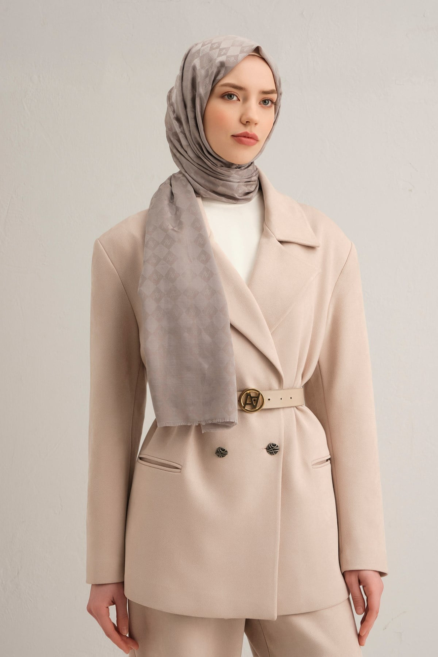 Armine Elegance İpek Pamuk Kare Monogram Şal 10692