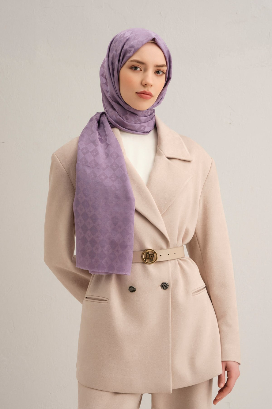 Armine Elegance İpek Pamuk Kare Monogram Şal 10071