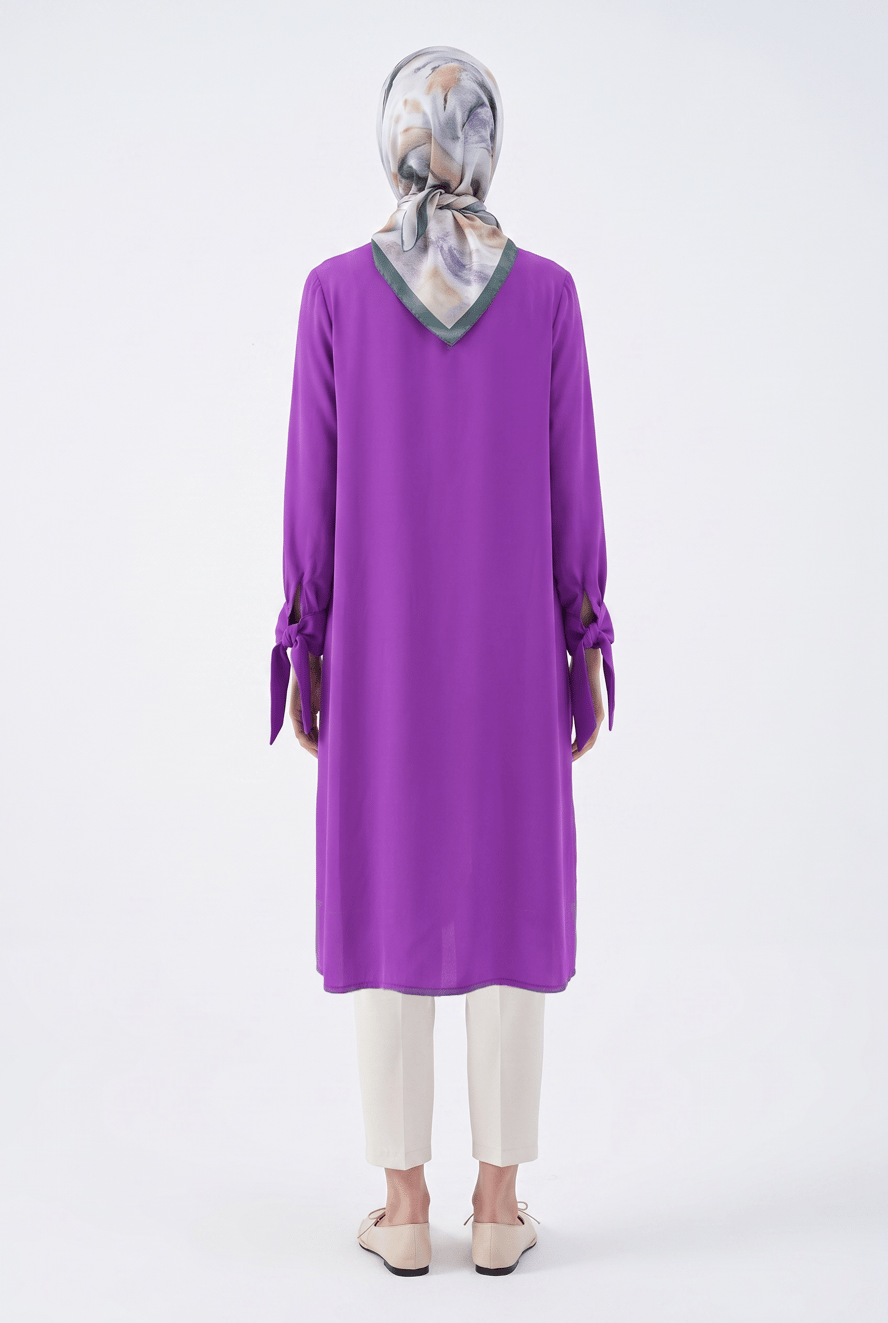 Armine Kolu Bağlamalı Tunik 54 cm Boy 25YT436 Açık Mor