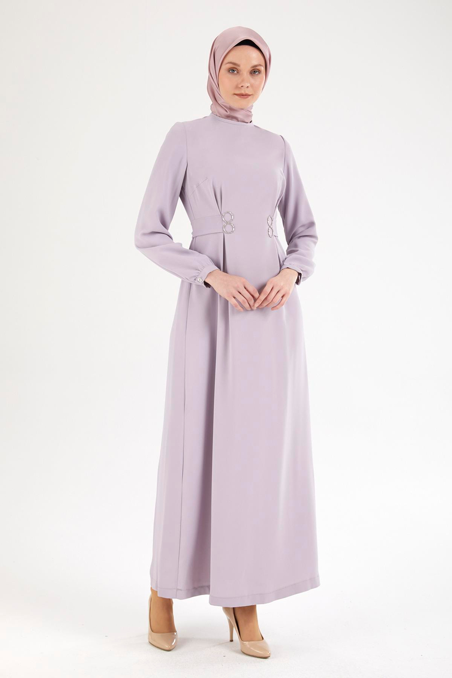 Belden Halka Desenli Elbise-Lila 25YT926
