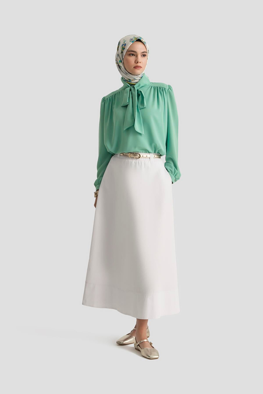 Boyun Kurdele Desenli Tunik-Mint 25YT303