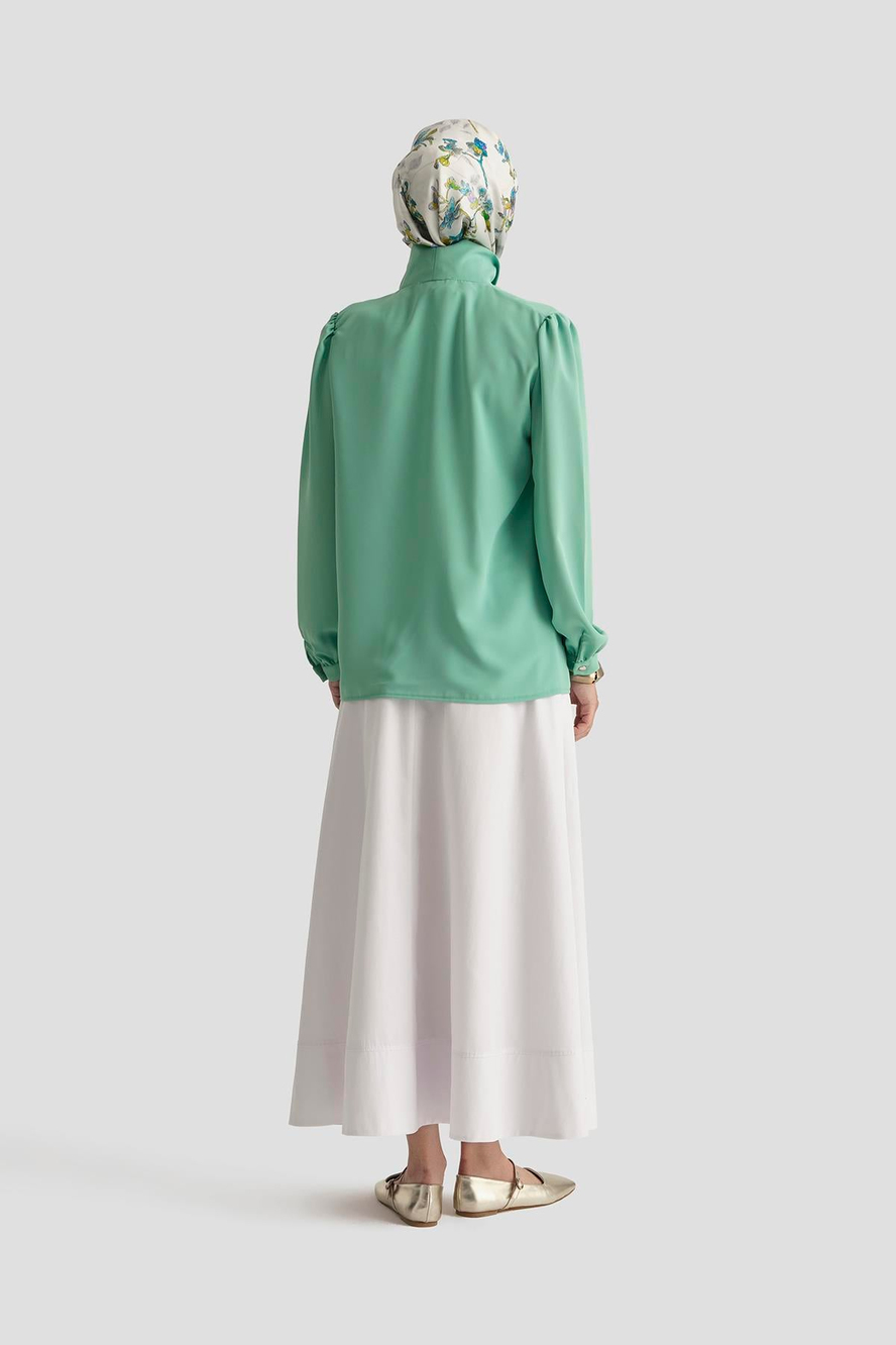 Boyun Kurdele Desenli Tunik-Mint 25YT303