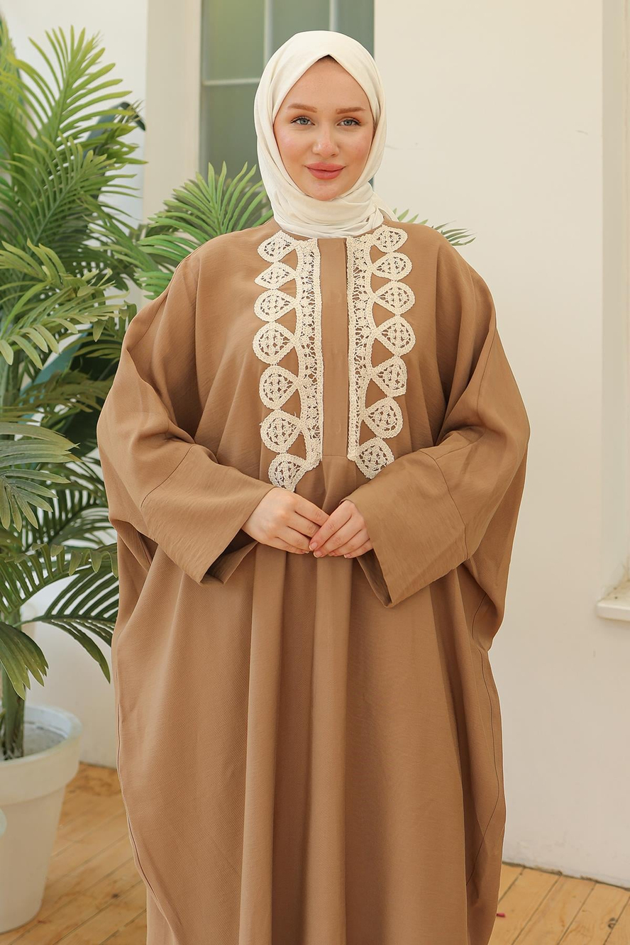 Dantel Desenli Salaş Kesim Tunik Camel 24YT463