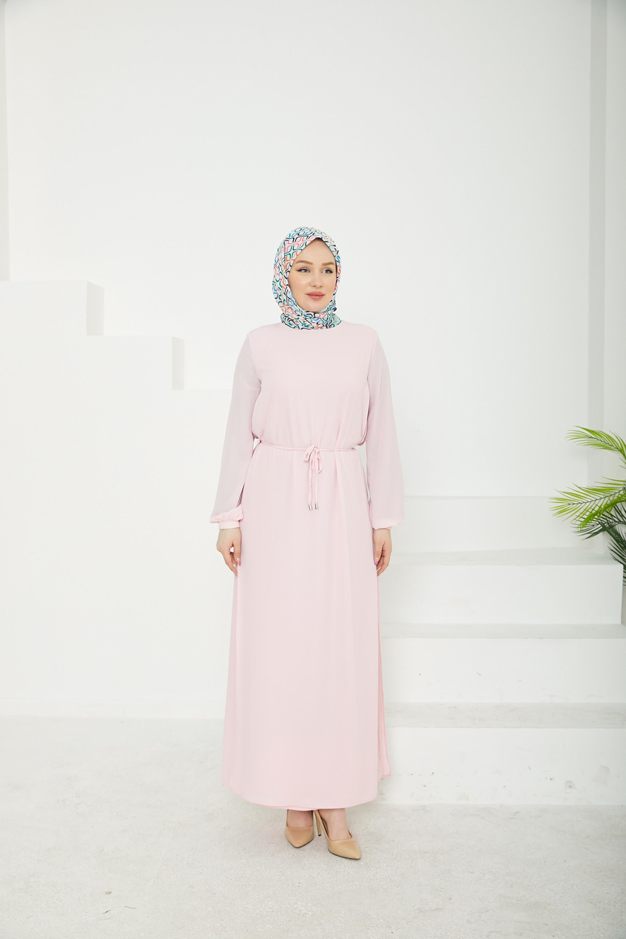 Kolları Lastikli Astarlı Elbise Pink 25YT927