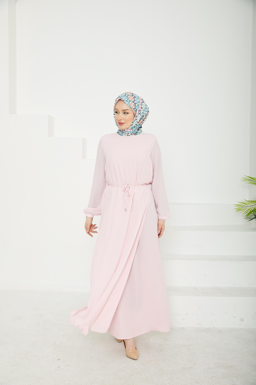 Kolları Lastikli Astarlı Elbise-Rose 25YT927