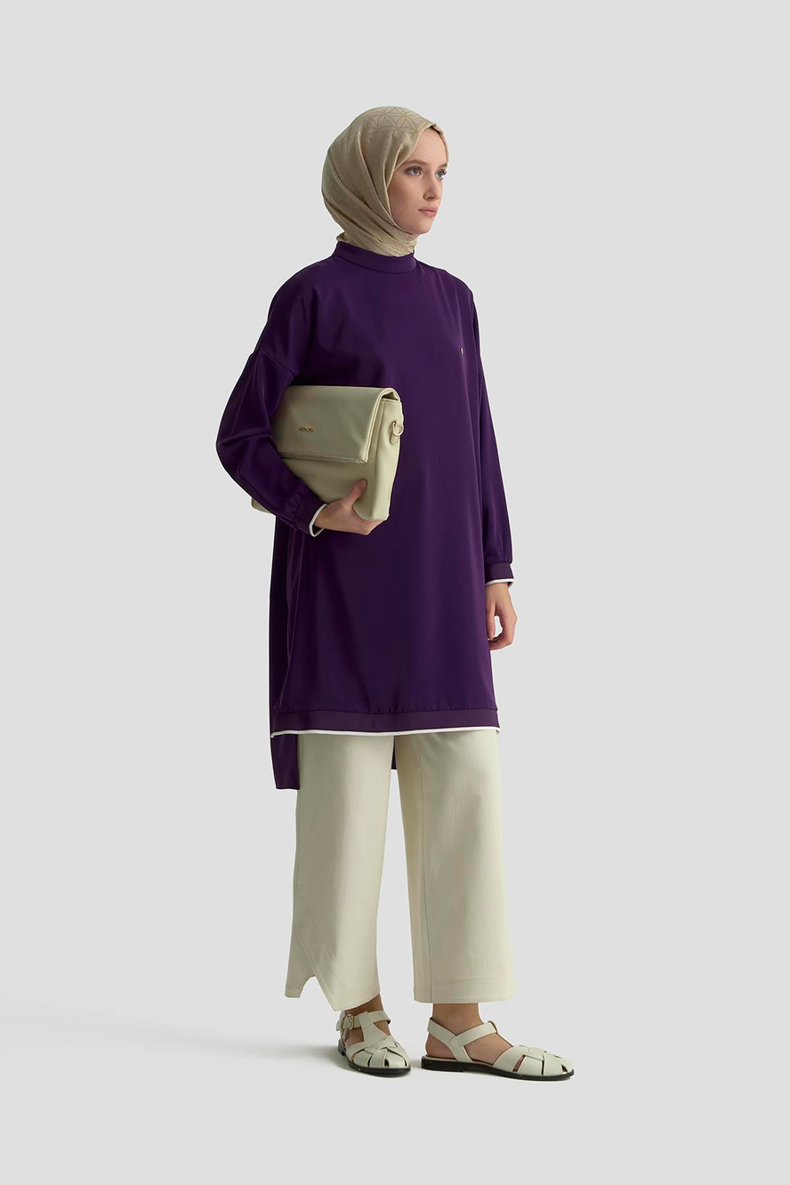 Kolları Ribanalı Arkadan Uzatmalı Basic Tunik-Mor 25YT449