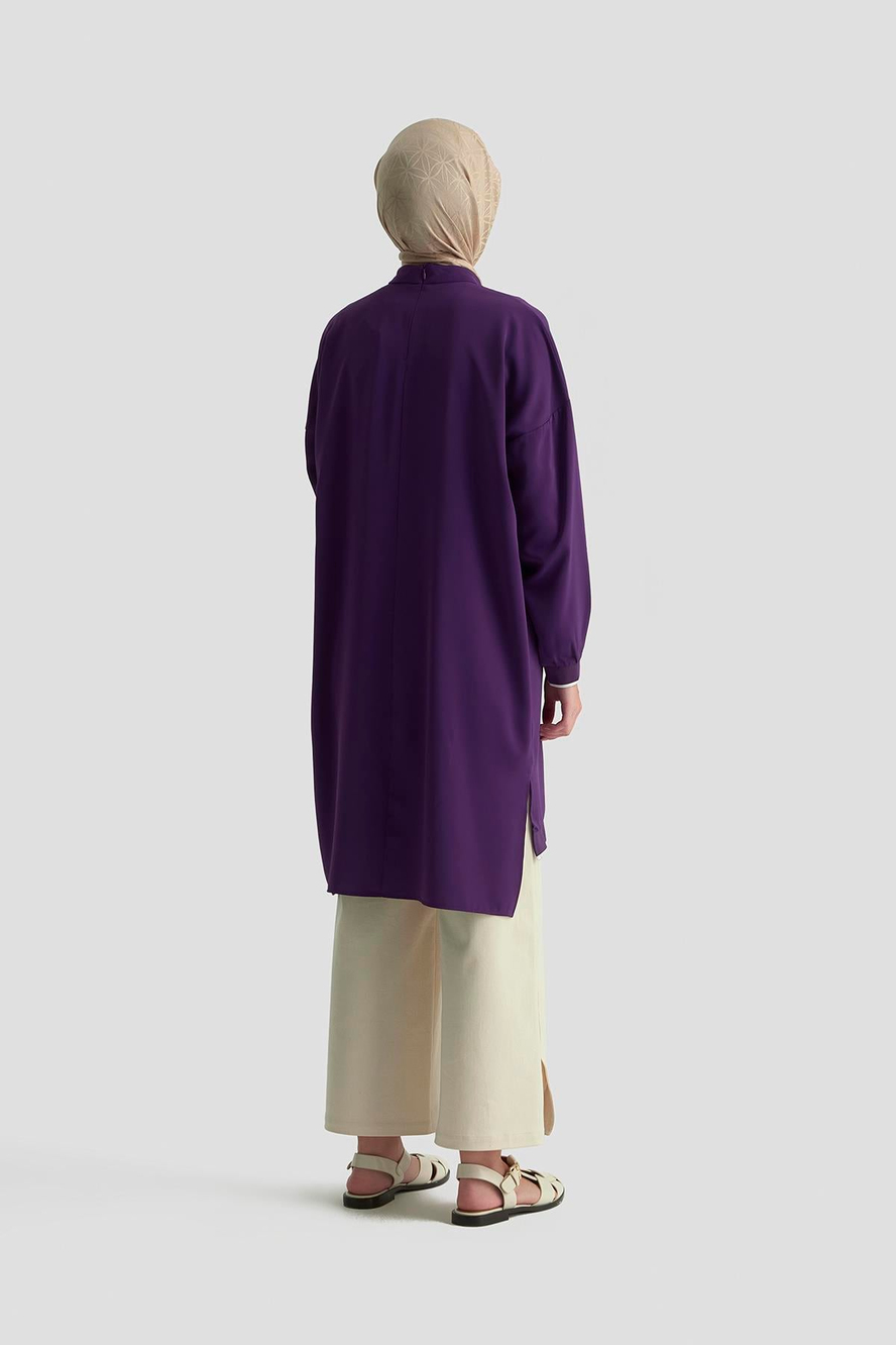 Kolları Ribanalı Arkadan Uzatmalı Basic Tunik-Mor 25YT449