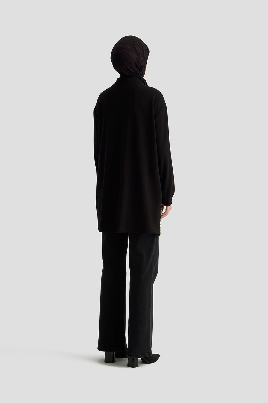Leopar Desenli Cepli Fermuarlı Tunik Siyah 25KT429