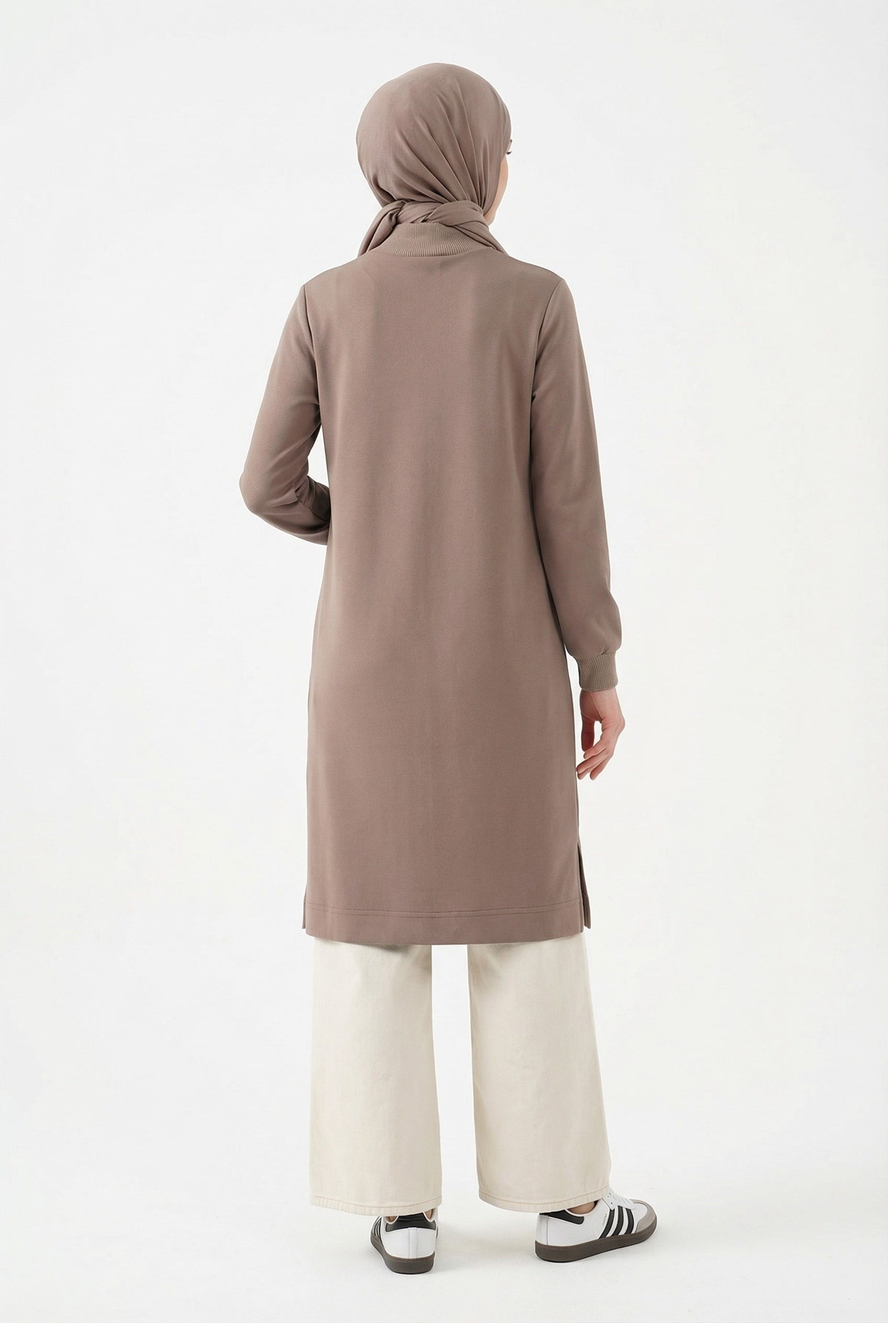 Fermuar Detaylı Basic Tunik Vizon