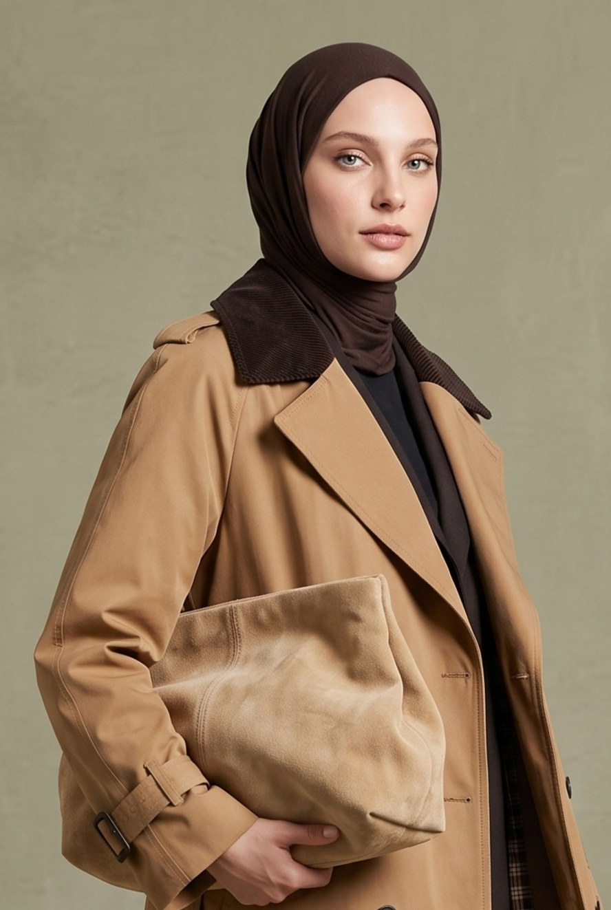 Kontrast Yaka Belden Kemerli Yandan Cepli Kap 125 Cm Boy Camel 26KT713