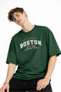 Boston - Baskılı Oversize Tişört HAKI
