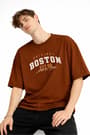Boston - Baskılı Oversize Tişört KAHVE