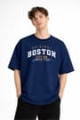Boston - Baskılı Oversize Tişört LACIVERT