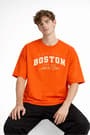 Boston - Baskılı Oversize Tişört TURUNCU