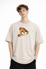 CH - Bear Baskılı Oversize Tişört BEJ