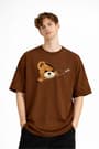 CH - Bear Baskılı Oversize Tişört KAHVE