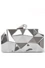 Geometrik Desenli Gümüş Metal Clutch Abiye Çanta KC980-G
