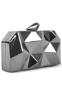 Geometrik Desenli Platin Metal Clutch Abiye Çanta KC980-PL