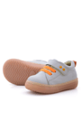Anatomical Genuine Leather Gray Metal Detailed Elastic and Velcro Baby Shoes