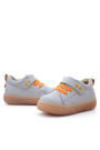 Anatomical Genuine Leather Gray Metal Detailed Elastic and Velcro Baby Shoes