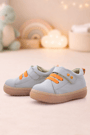 Anatomical Genuine Leather Gray Metal Detailed Elastic and Velcro Baby Shoes