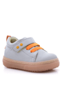Anatomical Genuine Leather Gray Metal Detailed Elastic and Velcro Baby Shoes