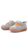 Anatomical Genuine Leather Gray Metal Detailed Elastic and Velcro Baby Shoes