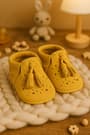 Peppa Genuine Leather Yellow Tasseled Elastic Baby Bootee
