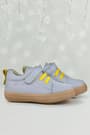 Genuine Leather Grey Yellow Soft Elastic Banded Shoes For Kids