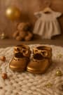 Coco Genuine Leather Copper Bow Elastic Baby Bootee