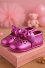 Coco Genuine Leather Fuschia Bow Elastic Baby Bootee