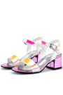 Pony Hologram Pink Yellow Thick Heeled Girls Evening Shoes