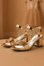 Copper Shiny Mirror Girls Thick Heels Evening Shoes