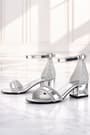 Elsa Silver Mirrored Silvery Thick Heels Shiny Stone Girls' Evening Dresses