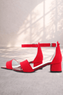 Lilo Glittery Red Single Strap Girl's High Heel Evening Shoes