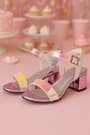Pony Hologram Pink Yellow Thick Heeled Girls Evening Shoes