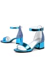 Elsa Blue Pattent Leather Shiny Thick Heeled Girls Heeled Dress Shoes