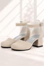 Nude Suede Thick Heels Shoes Girls