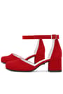 Red Suede Shoes Thick Heels Party Heels Girls