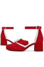 Red Suede Shoes Thick Heels Party Heels Girls