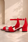 Lilo Glittery Red Single Strap Girl's High Heel Evening Shoes