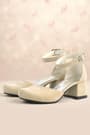 Cream Suede Thick Heels Shoes Girls