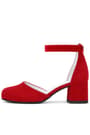 Red Suede Shoes Thick Heels Party Heels Girls