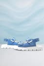 Genuine Leather Blue Patterned Buckled Girls Sandals