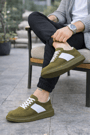 JY011 Line Erkek Günlük Bağcıklı Süet Spor Sneaker Ayakkabı SHT - Haki/Beyaz