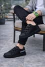 JY029 Mono Bağcıksız 3 Bantlı Lastikli Legend Cilt Erkek Günlük Sneaker Ayakkabı CST - Siyah