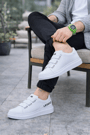 JY029 Mono Bağcıksız 3 Bantlı Lastikli Legend Cilt Erkek Günlük Sneaker Ayakkabı CBT - Beyaz